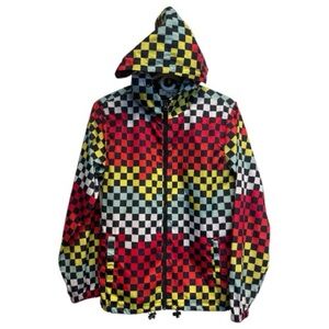 Colorful Checkered Hooded Windbreaker Lightweight Unisex Size Small